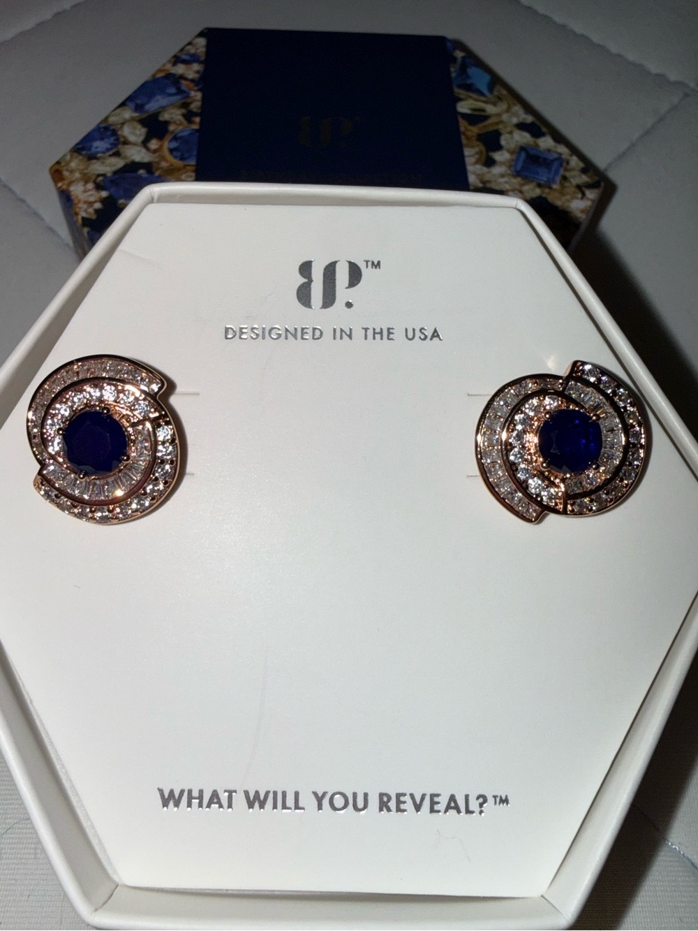 Bomb Party September Sapphire “Pour Me In Gemstones” Rose Gold Plating Earrings